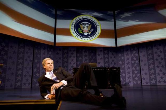 This photo released by Jeffrey Richards Associates shows Will Ferrell who wrote and stars in "You're Welcome America. A Final Night with George W. Bush," now playing at Broadway's Cort Theatre. (AP Photo/Jeffery Richards Associates,Robert J. Saferstein)*NO SALES**